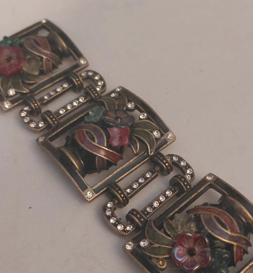 vintage Sweet Romance Art Deco Enamel Flower Vase Bracelet